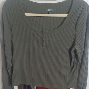 Ribbed Olive Green Long Sleeve Top